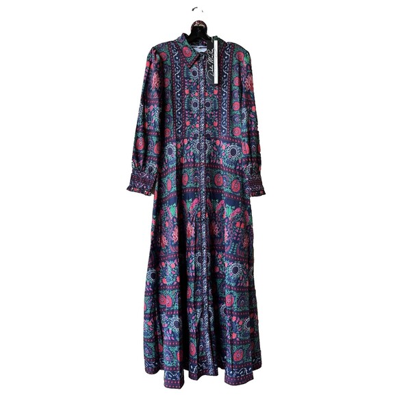 Dalia MacPhee womens Belted Long Maxi Dress size Medium (4-6) Navy & Red Floral - Picture 3 of 9